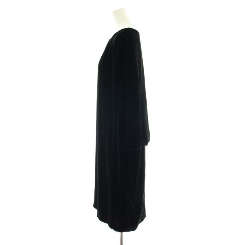 Fendi Sleeveless Dress Silk Velour 42 Black Round Neck Long Sleeve Knee