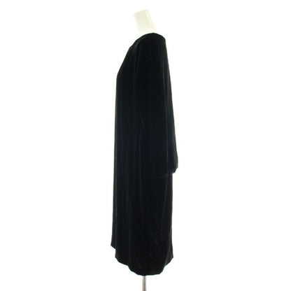 Fendi Sleeveless Dress Silk Velour 42 Black Round Neck Long Sleeve Knee