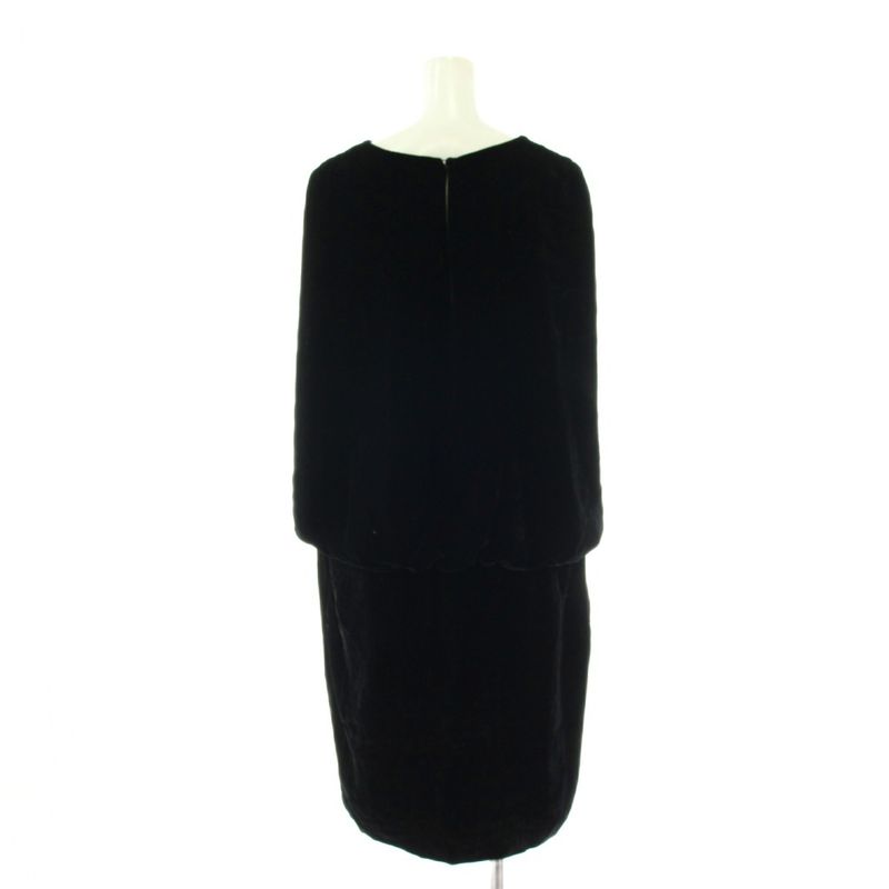 Fendi Sleeveless Dress Silk Velour 42 Black Round Neck Long Sleeve Knee