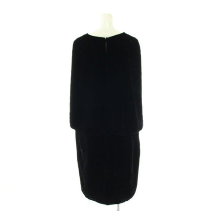 Fendi Sleeveless Dress Silk Velour 42 Black Round Neck Long Sleeve Knee