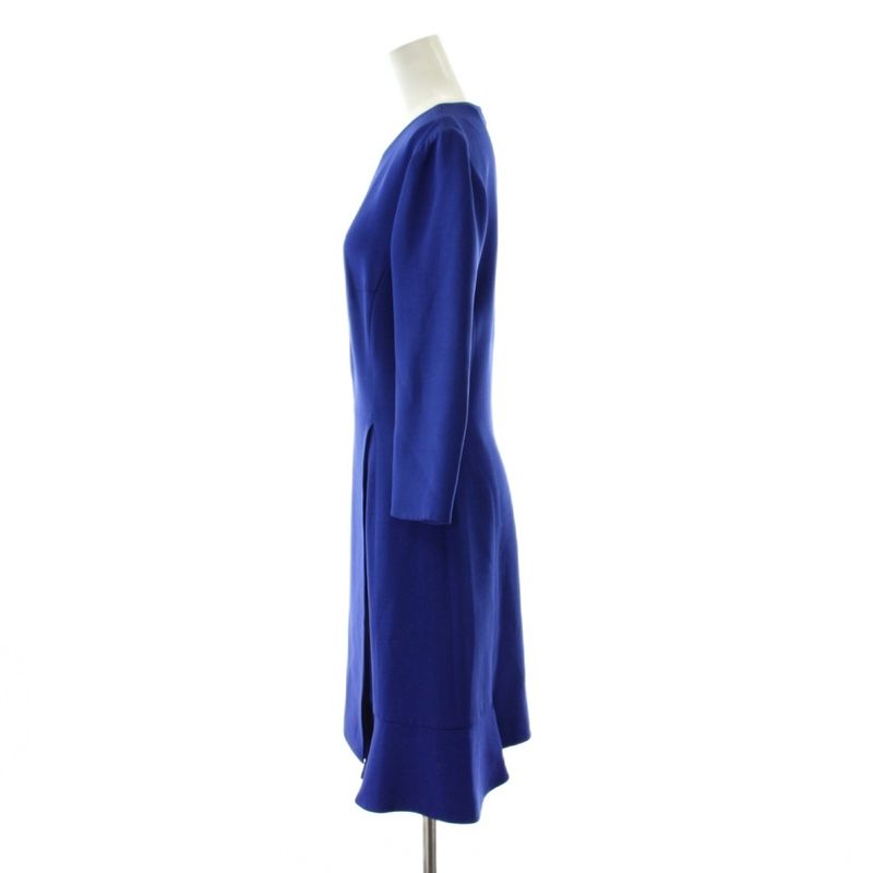 Dior Dress Silk 42 Blue Round Neck 3/4 Sleeves Knee Length