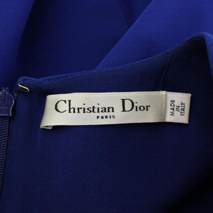 Dior Dress Silk 42 Blue Round Neck 3/4 Sleeves Knee Length