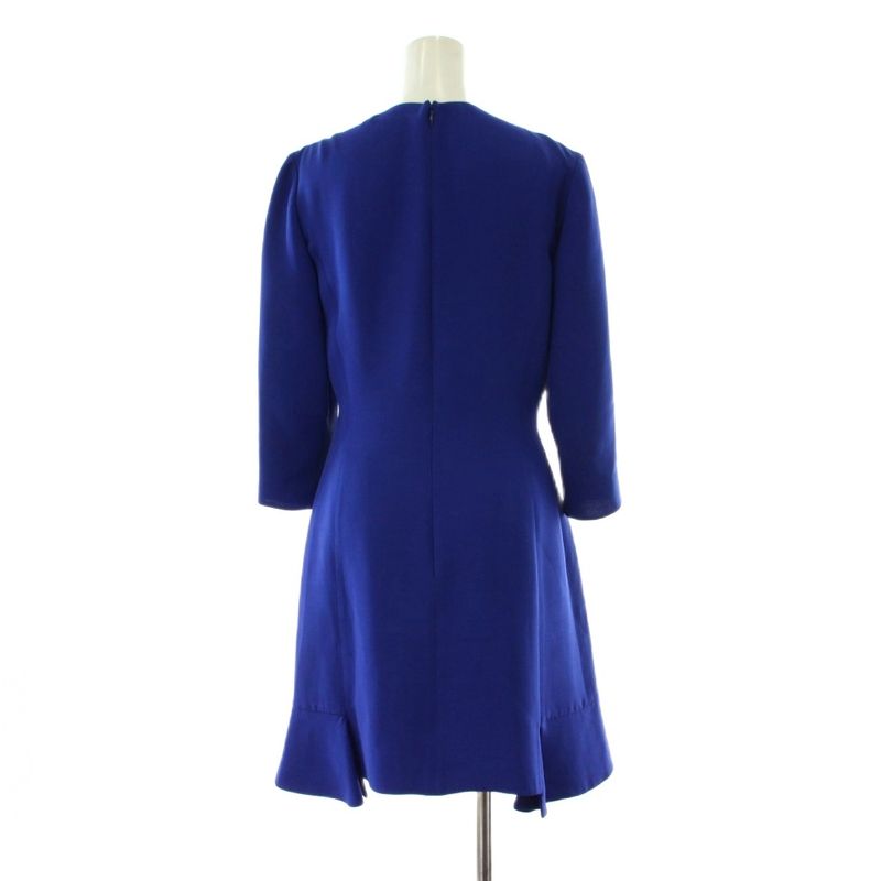 Dior Dress Silk 42 Blue Round Neck 3/4 Sleeves Knee Length