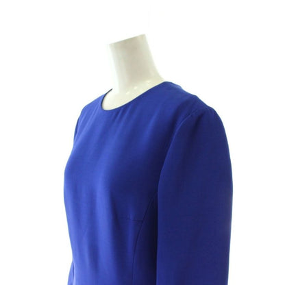 Dior Dress Silk 42 Blue Round Neck 3/4 Sleeves Knee Length