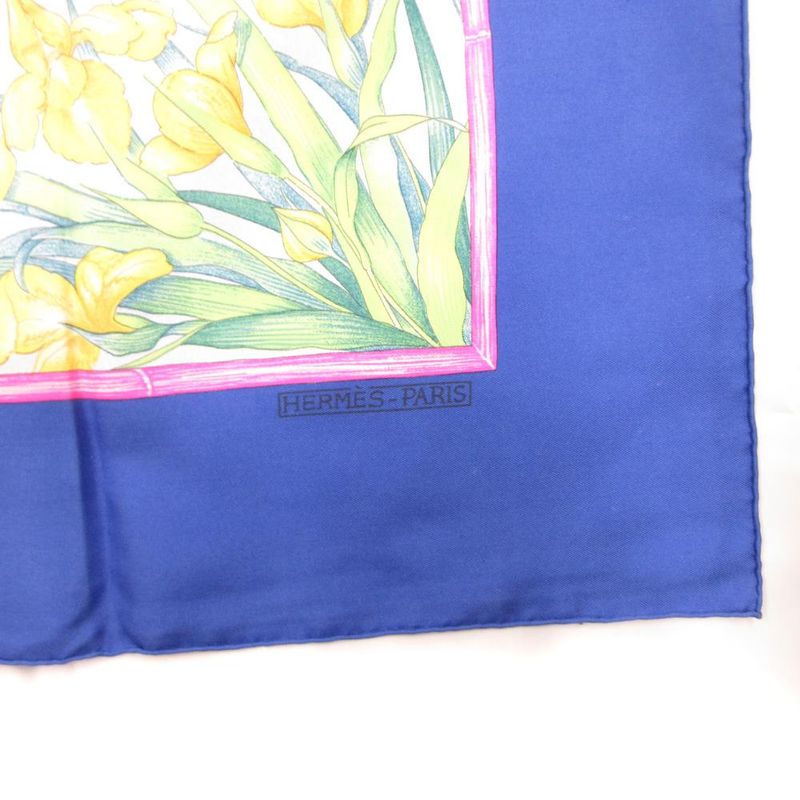 Hermes Giverny Garden Scarf Floral Pattern Carre 90 Logo Blue White