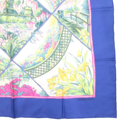 Hermes Giverny Garden Scarf Floral Pattern Carre 90 Logo Blue White