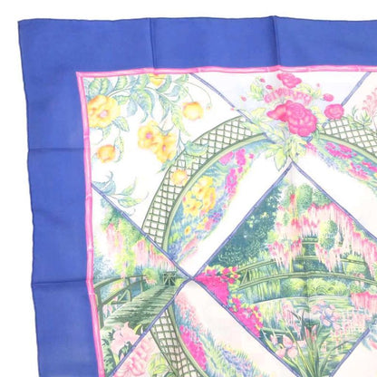 Hermes Giverny Garden Scarf Floral Pattern Carre 90 Logo Blue White