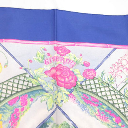 Hermes Giverny Garden Scarf Floral Pattern Carre 90 Logo Blue White