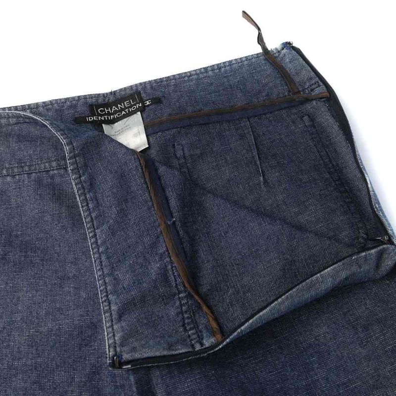 Chanel Identiification Straight Pants Denim Logo M Blue