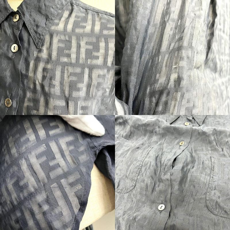 Fendi Blouse Jeans Zucca All Over Pattern Viscose Black