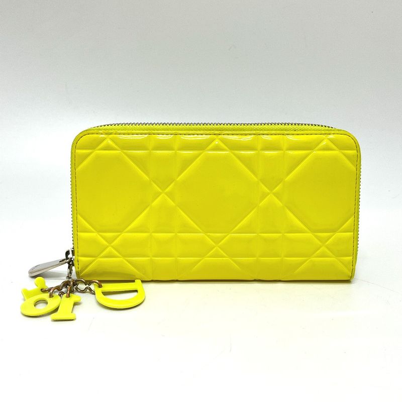 Dior Wallet Cannage Enamel Neon Yellow Neon Yellow- X