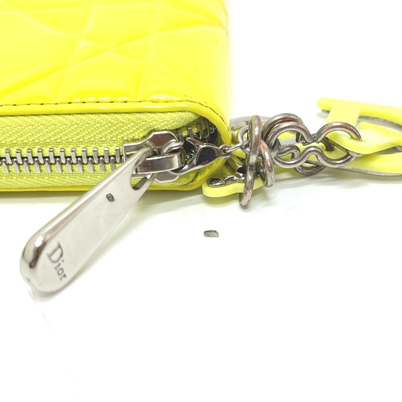 Dior Wallet Cannage Enamel Neon Yellow Neon Yellow- X