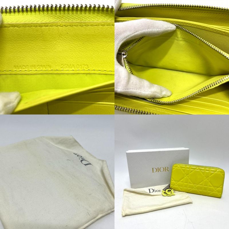 Dior Wallet Cannage Enamel Neon Yellow Neon Yellow- X