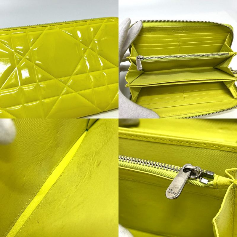 Dior Wallet Cannage Enamel Neon Yellow Neon Yellow- X