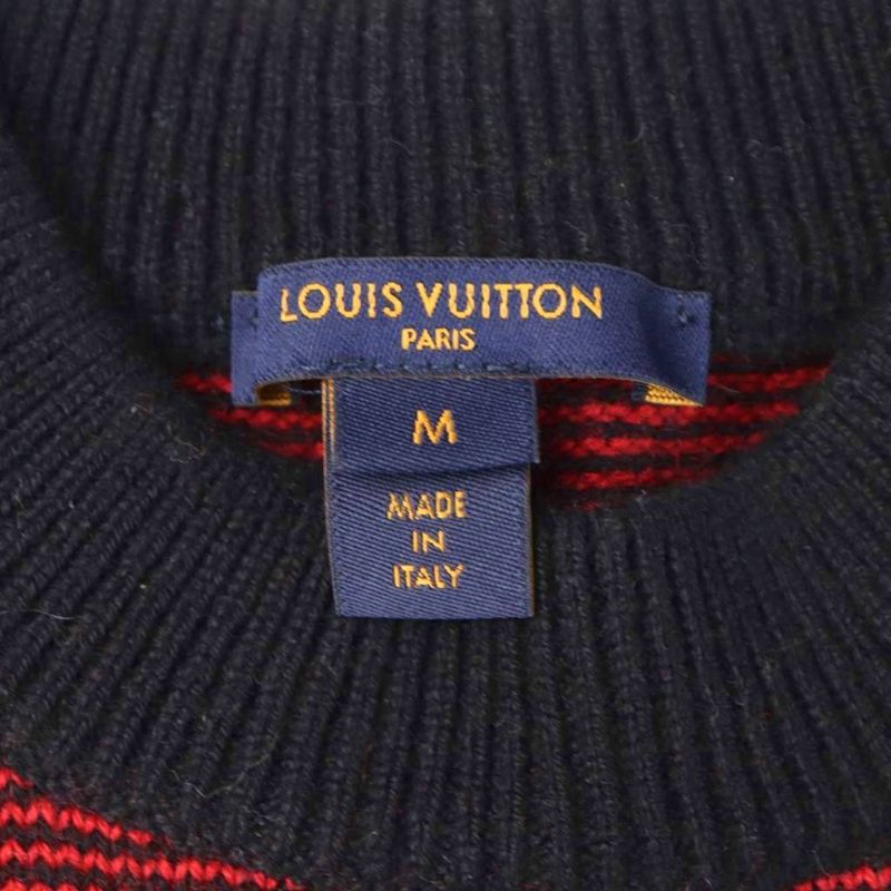 Louis Vuitton Knit Sweater Long Sleeve Cashmere Wool Blend Monogram M Black Red