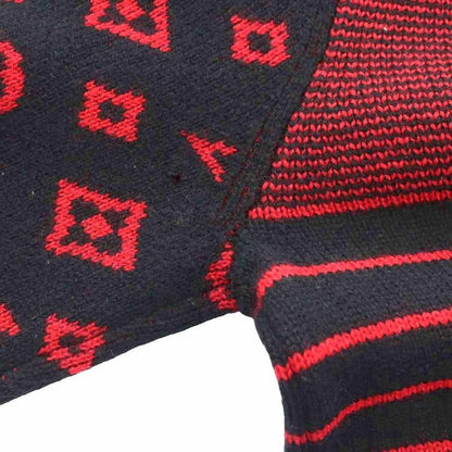 Louis Vuitton Knit Sweater Long Sleeve Cashmere Wool Blend Monogram M Black Red