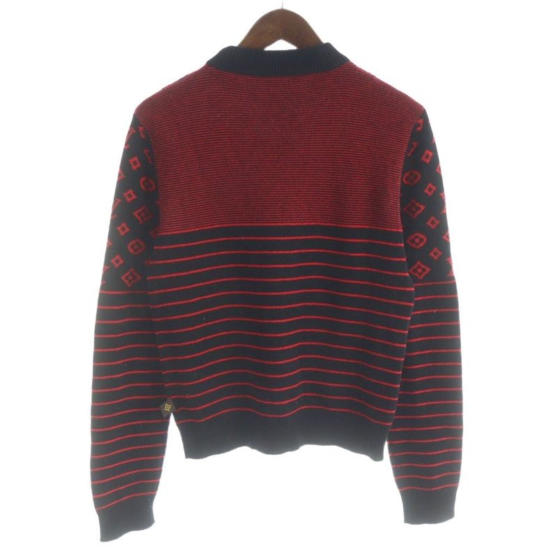 Louis Vuitton Knit Sweater Long Sleeve Cashmere Wool Blend Monogram M Black Red