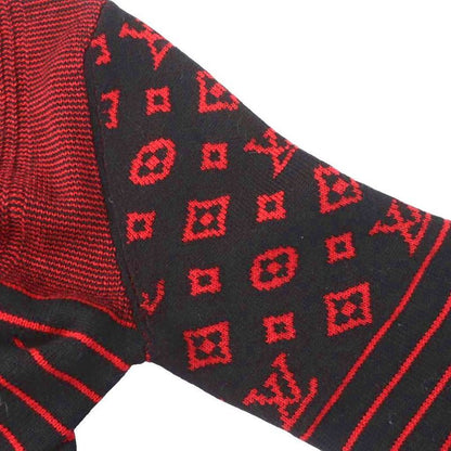Louis Vuitton Knit Sweater Long Sleeve Cashmere Wool Blend Monogram M Black Red