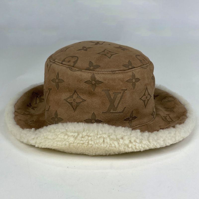 Louis Vuitton Chapeau Monogram Shearling Bucket Hat Sheep Leather Brown