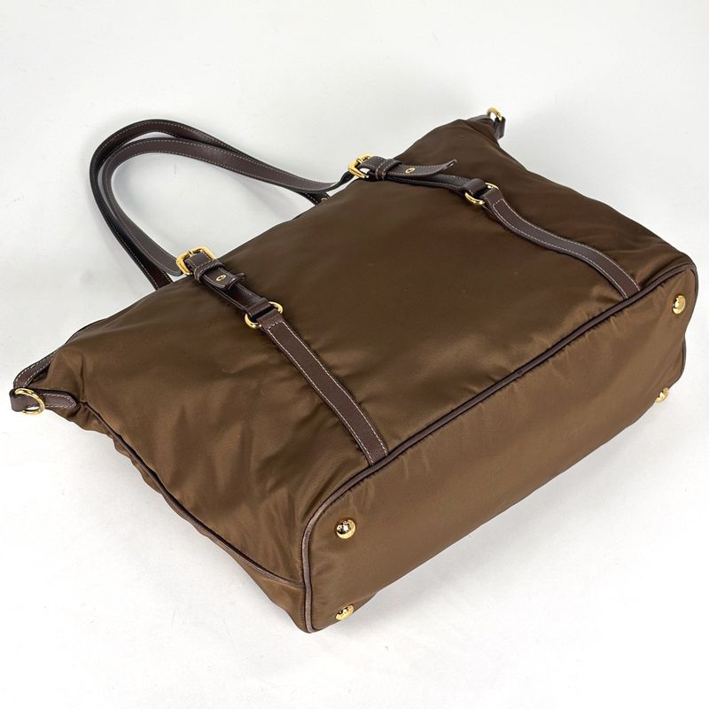 Prada Logo Tote 2-Way Shoulder Bag Nylon Brown