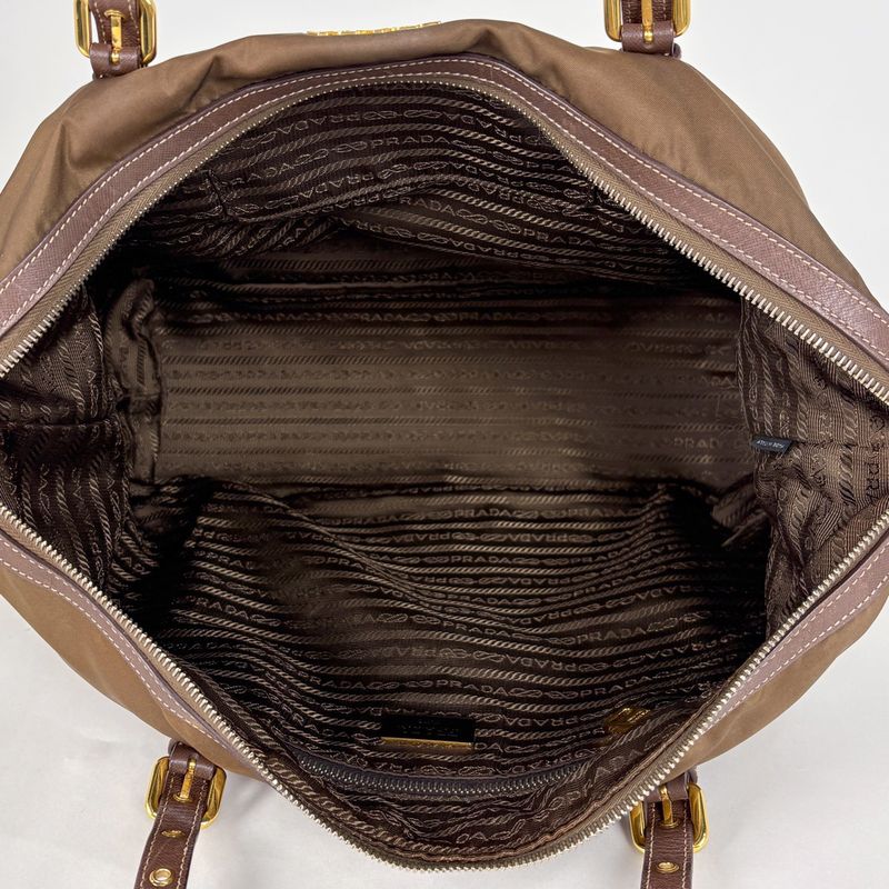 Prada Logo Tote 2-Way Shoulder Bag Nylon Brown