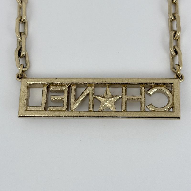 Chanel Logo Star Rhinestone Necklace CC Choker Gold Plated