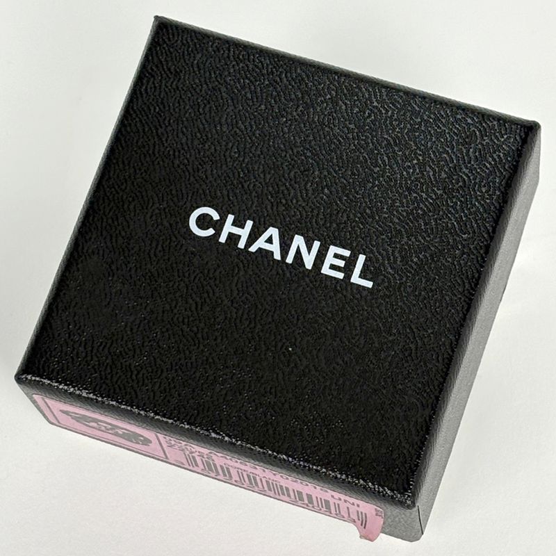Chanel CC Logo Rhinestone Ring Camellia Motif Gold Plated Black Gold Black