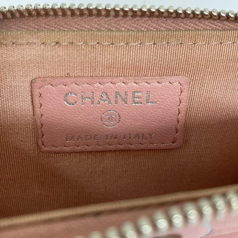 Chanel Coin Case Camellia Pink White Silver L-shaped Zipper Ring Pink X White