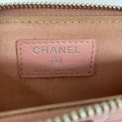 Chanel Coin Case Camellia Pink White Silver L-shaped Zipper Ring Pink X White