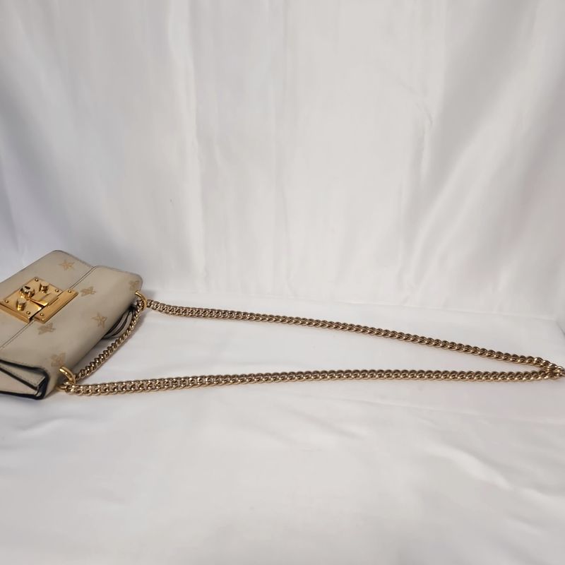 Gucci Leather Bi Star White Padlock Chain Shoulder Bag