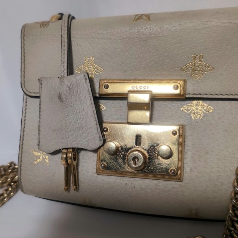 Gucci Leather Bi Star White Padlock Chain Shoulder Bag