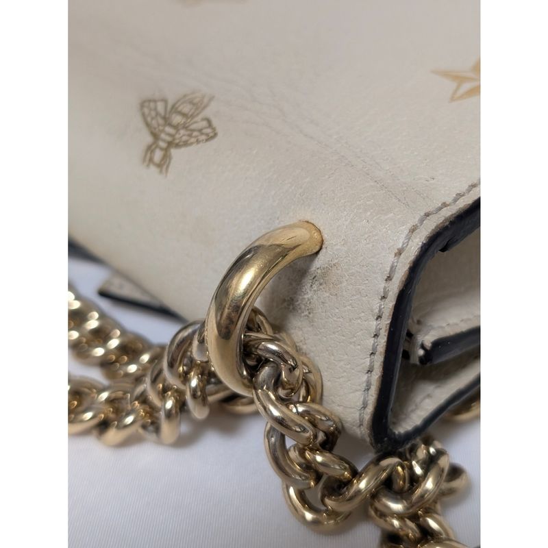 Gucci Leather Bi Star White Padlock Chain Shoulder Bag