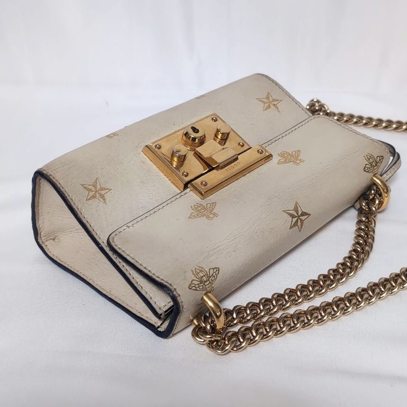 Gucci Leather Bi Star White Padlock Chain Shoulder Bag