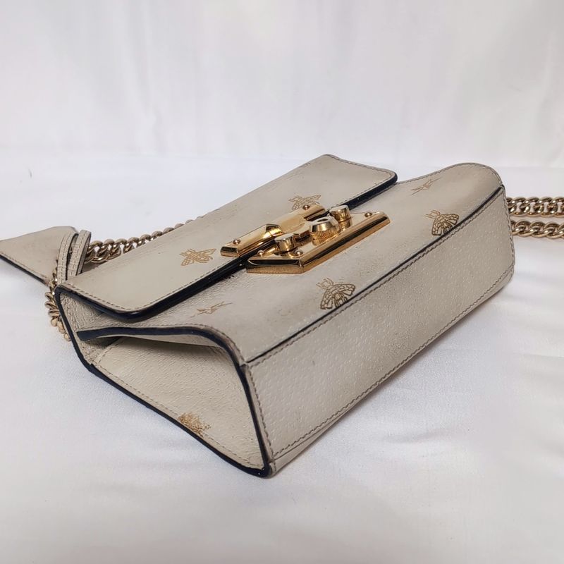 Gucci Leather Bi Star White Padlock Chain Shoulder Bag