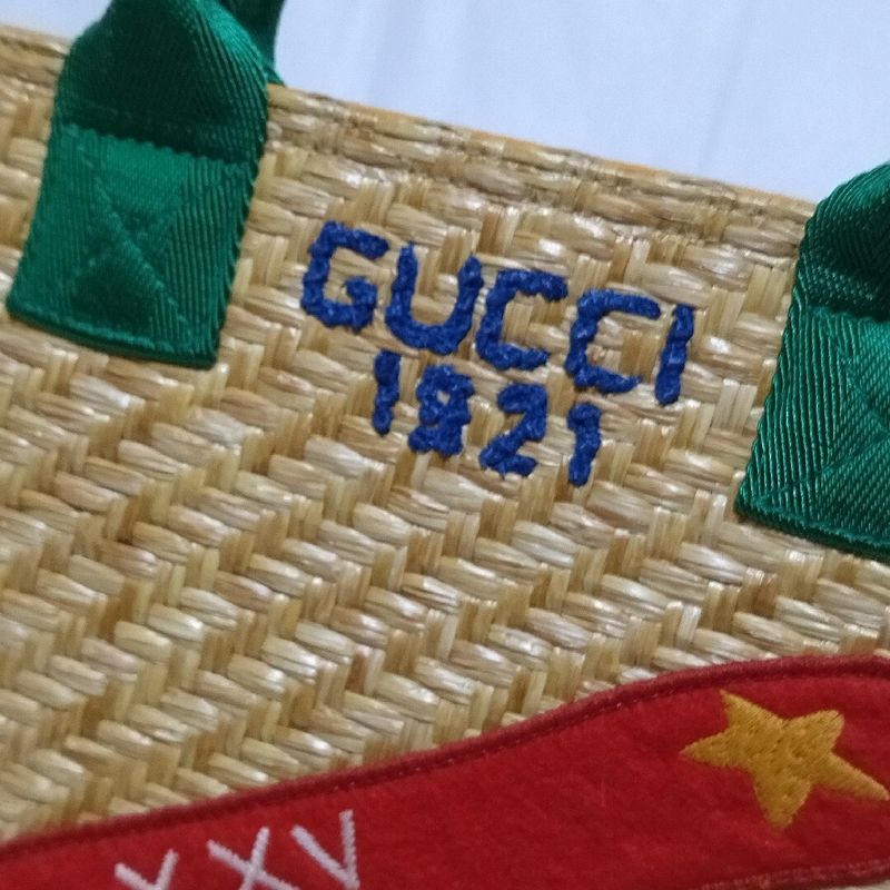Gucci Children's Glider Straw Green Tote