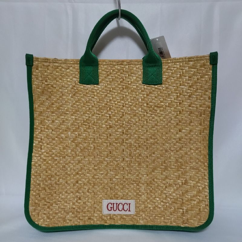 Gucci Children's Glider Straw Green Tote