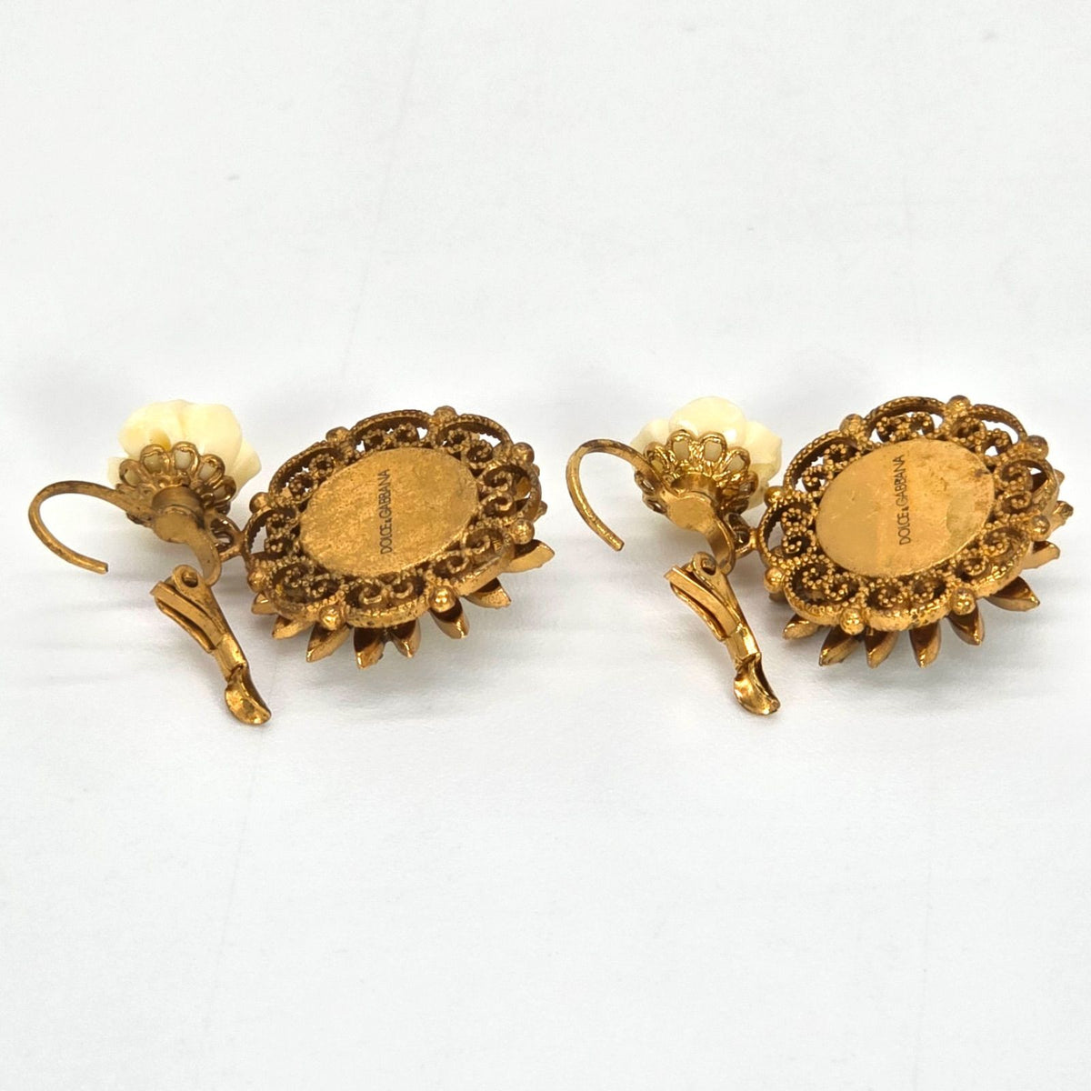 Dolce & Gabbana Flower Daisy Rose Crystal Drop Earrings Brass Real Glass Resin — view 7