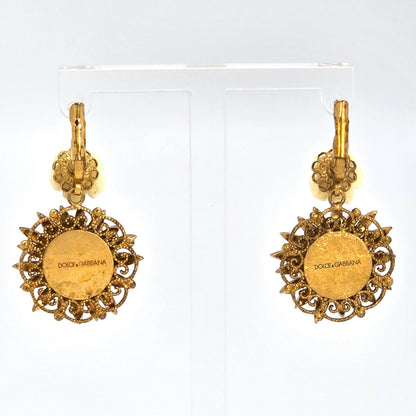 Dolce & Gabbana Flower Daisy Rose Crystal Drop Earrings Brass Real Glass Resin — view 2