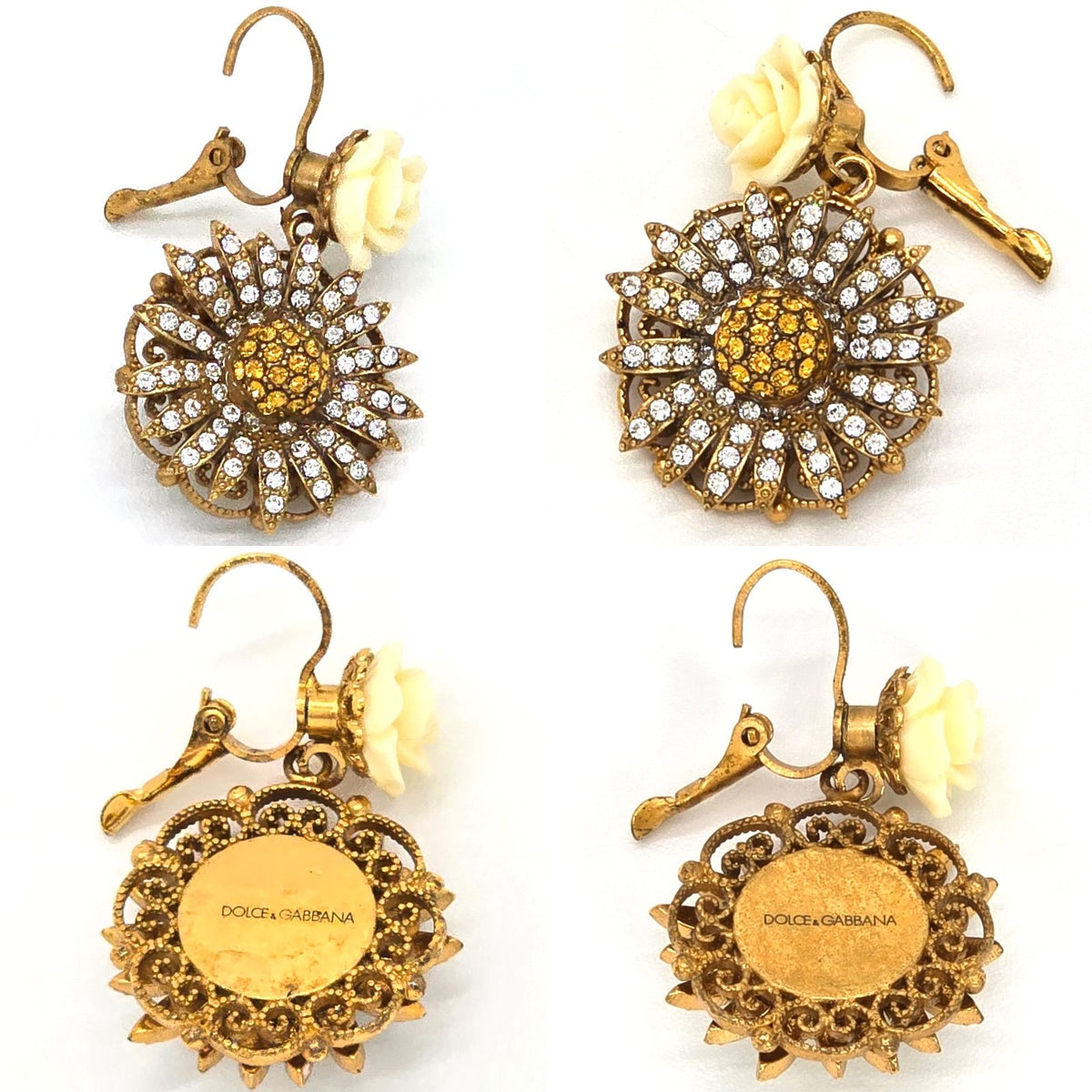 Dolce & Gabbana Flower Daisy Rose Crystal Drop Earrings Brass Real Glass Resin — view 8