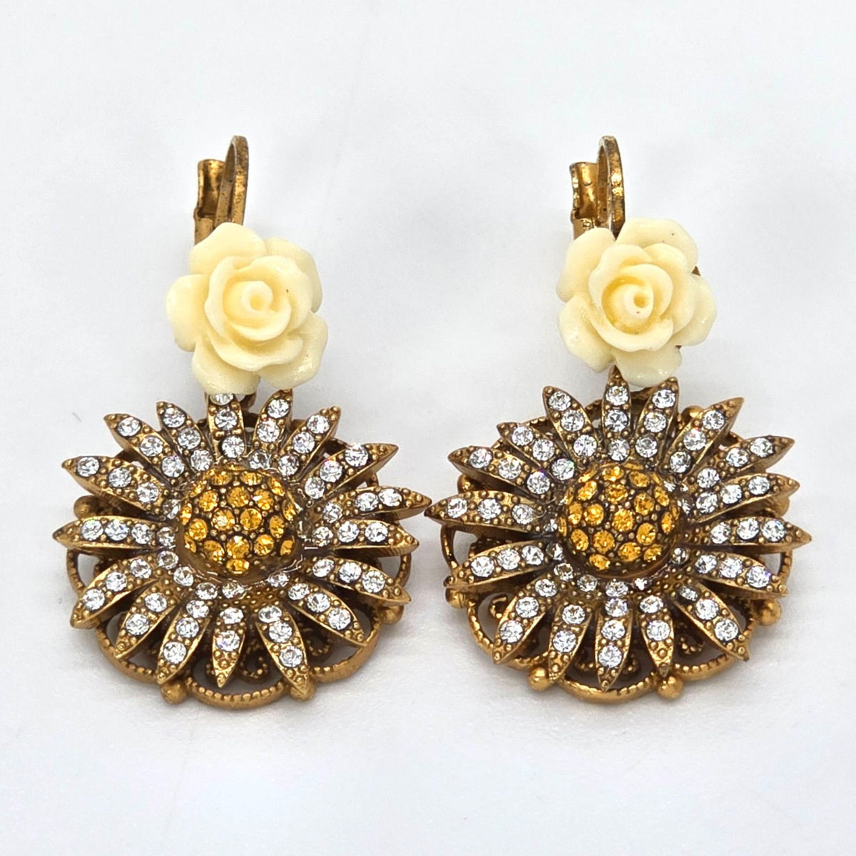 Dolce & Gabbana Flower Daisy Rose Crystal Drop Earrings Brass Real Glass Resin — view 5