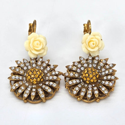 Dolce & Gabbana Flower Daisy Rose Crystal Drop Earrings Brass Real Glass Resin — view 5