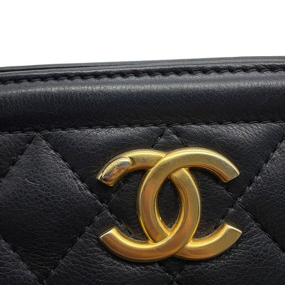 Chanel Chain Shoulder Bag Quilted CC Logo Vanity Lambskin Black 2-Way