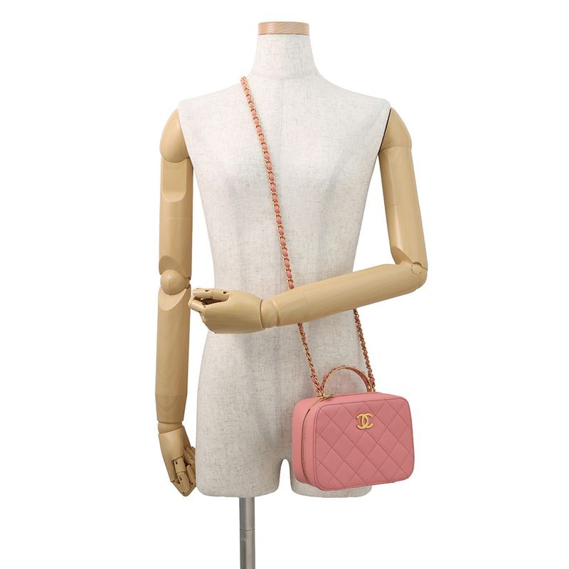 Chanel Chain Shoulder Bag Quilted CC Logo Vanity Top Handle Lambskin