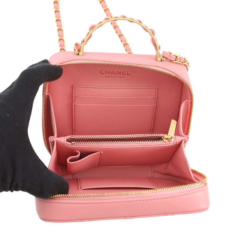 Chanel Chain Shoulder Bag Quilted CC Logo Vanity Top Handle Lambskin