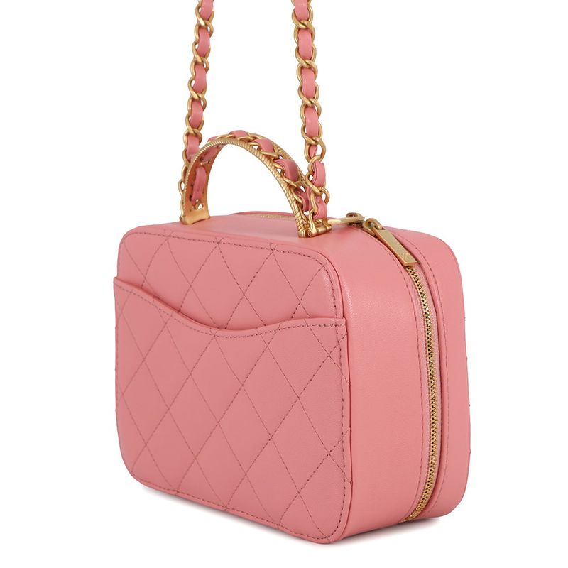 Chanel Chain Shoulder Bag Quilted CC Logo Vanity Top Handle Lambskin