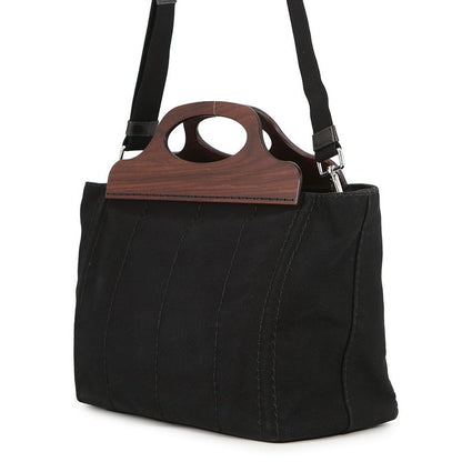 Prada Canapa Logo Wood Handle Canvas 2-Way Shoulder Bag