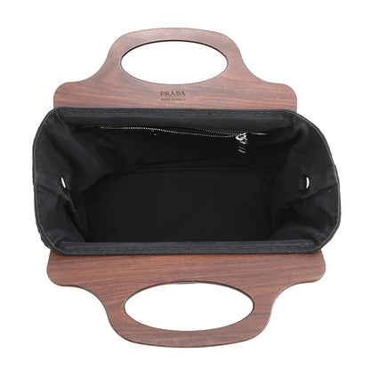 Prada Canapa Logo Wood Handle Canvas 2-Way Shoulder Bag