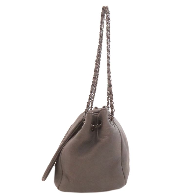 Chanel Chain Shoulder CC Logo Bag Lambskin Dark Gray