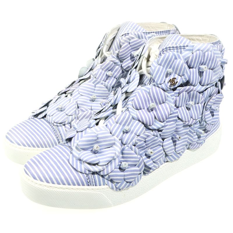 Chanel Camellia High Cut Sneakers Blue White