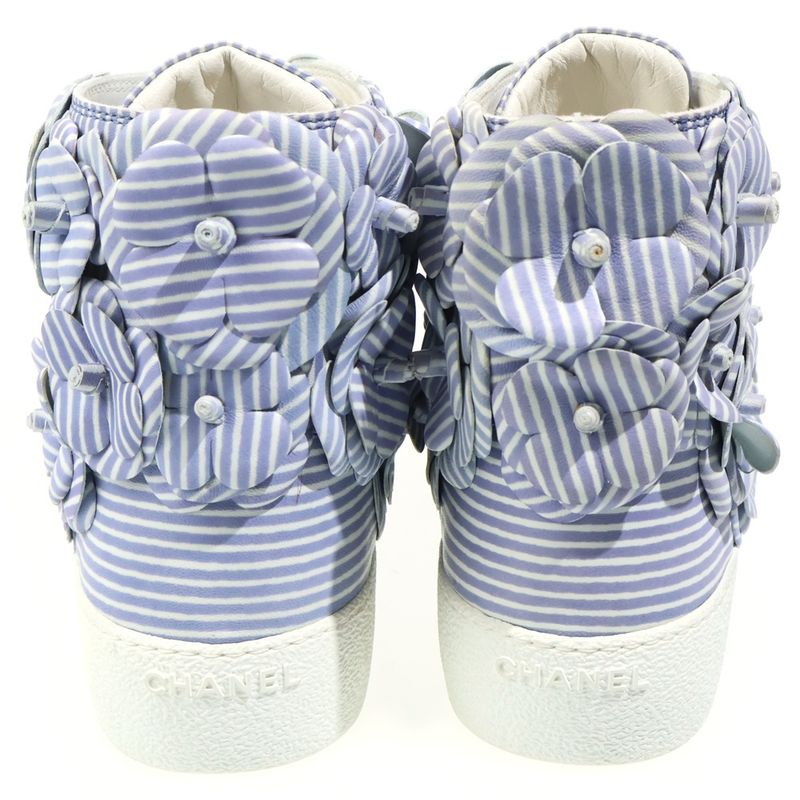 Chanel Camellia High Cut Sneakers Blue White